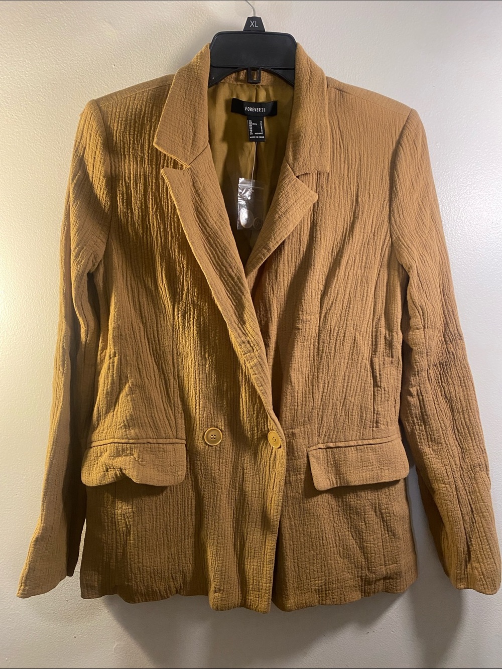 Forever 21 Textured Mustard Double-Button Blazer